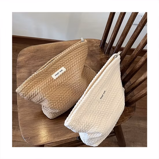 Corduroy Smile Dots Makeup Organizer Storage Cosmetic Bag for Women and Girls Pencil Case Bags